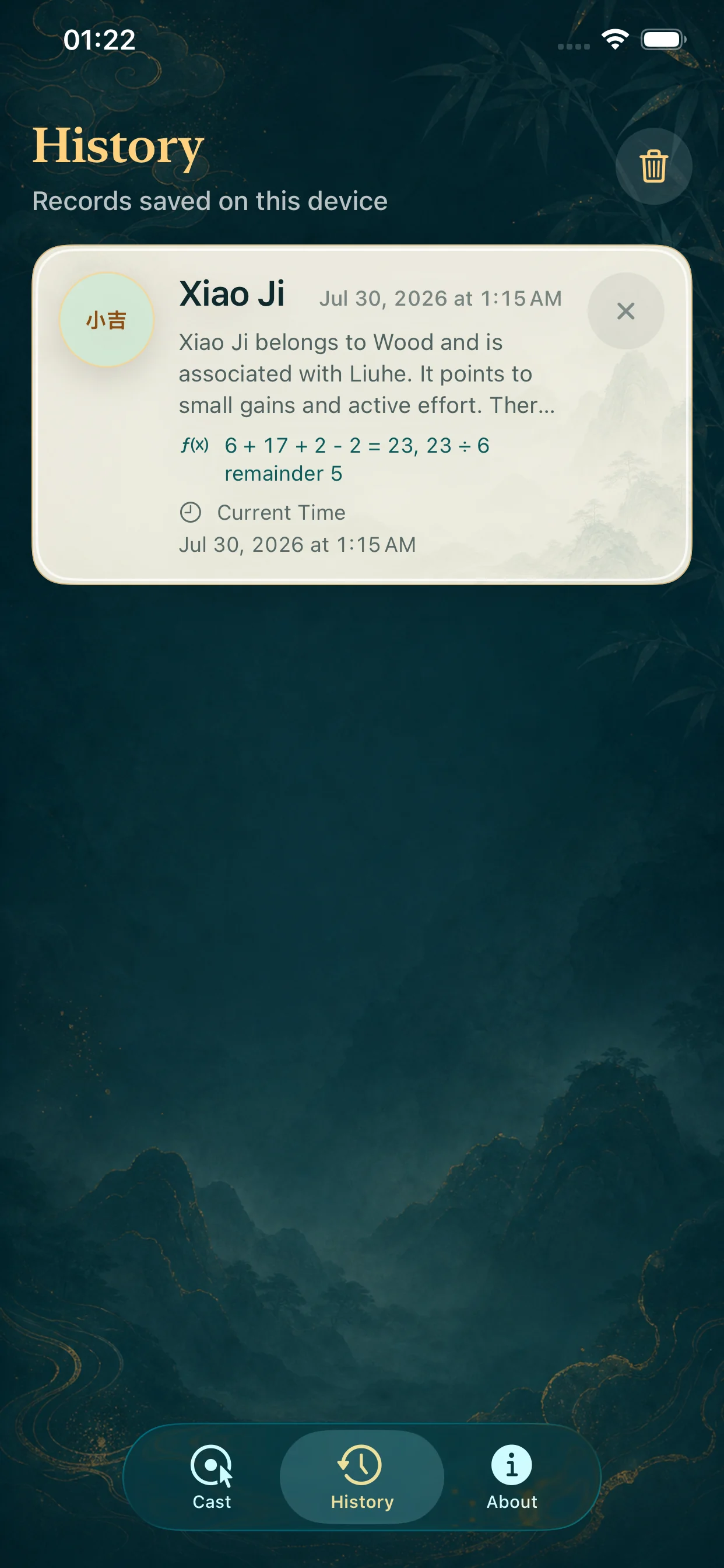 Casting history stored on the device